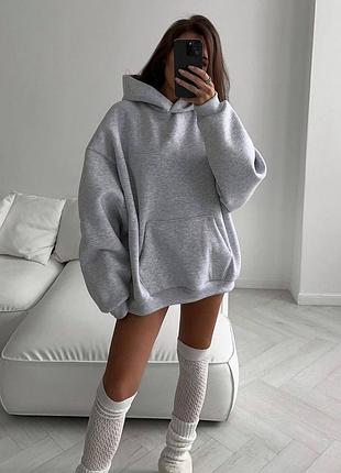 Удлиненная худи оверсайз на флис 🖤 basic hoodie 2