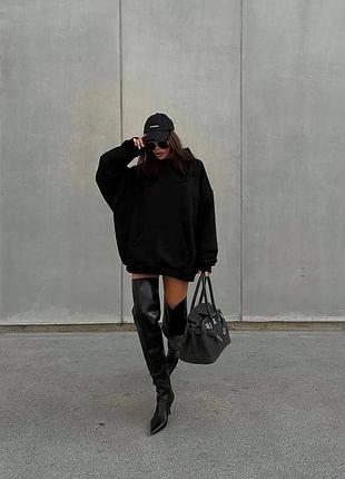 Удлиненная худи оверсайз на флис 🖤 basic hoodie 10