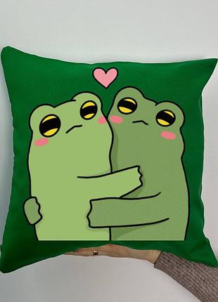 Подушка з принтом габардинова жабки, зелена 35х35 (967)