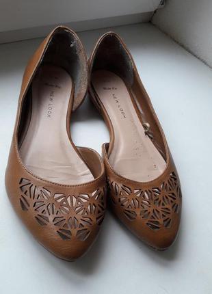 Балетки босоножки коричневые с прошвой острый носок