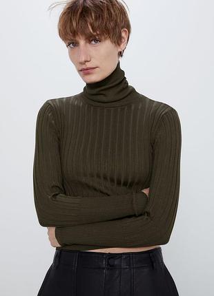 Гольф zara в рубчик цвет хаки, 72% вискоза