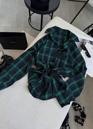 Зеленая рубашка в клетку из костюмного тиара