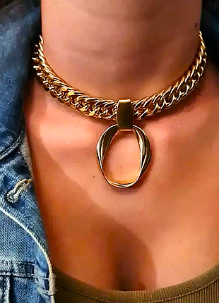 Чокер широкая цепочка с кулоном jeweston золотистый sku 03776