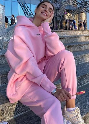 Теплий костюм oversize на флісі ❣️ удлиненная худи с вырезом на пальчик ❣️топ цена