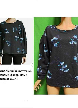 Хлопковый свитшот с объёмными рукавами и цветочным принтом liz claiborne