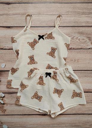 Дитяча муслінова піжама. піжамка ведмедики