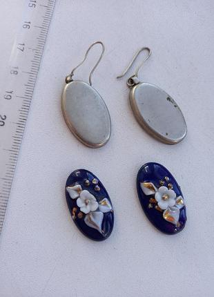 Винтажные серьги на реставрацию, фарфор, металл, кислововодский фарфоровой завод