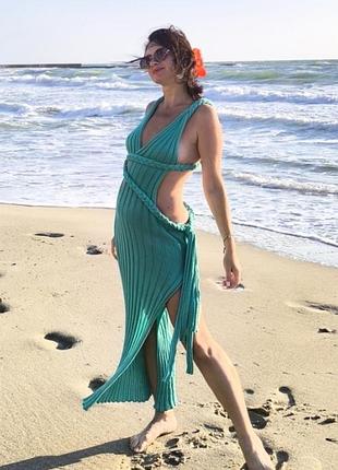 Платье сарафан трикотаж зеленая открытая