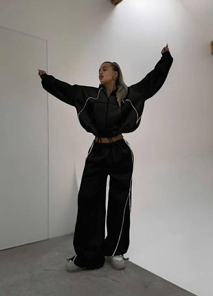 🩷костюм oversize с контрастными швами | черный, белый, розовый | s-l | туречковая | мод.1076