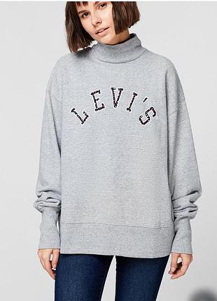 Levi's свитшот оверсайз толстовка с горлом объемная, свитер серый худи oversize