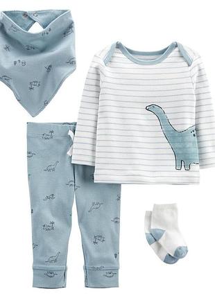 Carters костюм комплект четверка реглан штаны носки слюнявчик нагрудник картерс dino