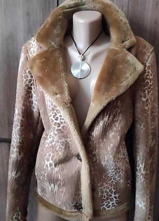 Куртка-дубленка женская короткая гг s/m eur 10/38 искусственные замша+мех