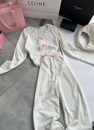 Нежное легкое женственное платье с брюками и топом с бантиками и кружевом 💞