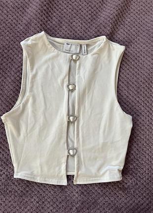 Белый укороченый топ , топ из сердечками, белый топ в обтяжку женский