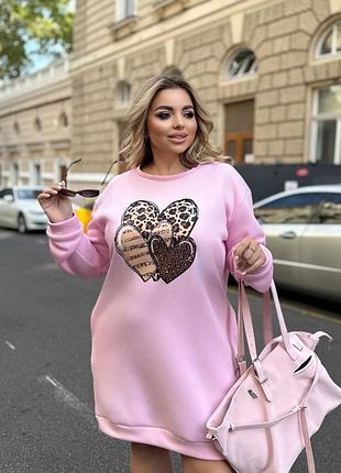 Затишна сукня-туніка з довгим рукавом тепла та з принтом спереду на грудях плаття великого розміру