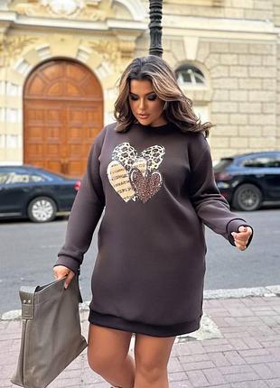 Затишна сукня-туніка з довгим рукавом тепла та з принтом спереду на грудях плаття великого розміру