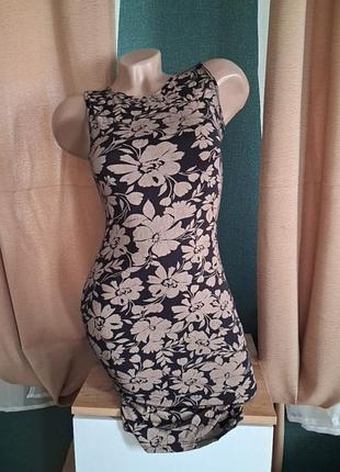 Платье майка черная в коричневые цветы