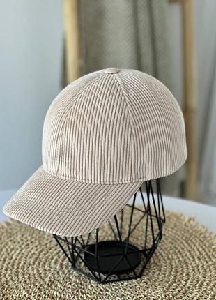 Вельветовая теплая кепка бейсболка вельвет на флисе осень зима весна унисекс женская мужская светло-бежевая
