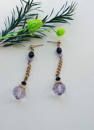 Винтажные серьги, сиреневые, подвески цепочки, винтаж