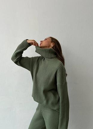 Вязаный костюм комплект свитер оверсайз и брюки штаны