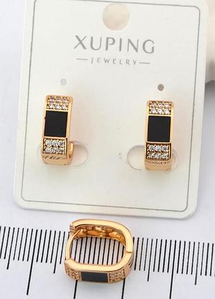Серьги xuping с черным камнем из медицинского золота позолота 18к