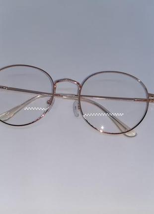 Очки нулевки в золотистой металлической оправе / прозрачные очки унисекс3 фото
