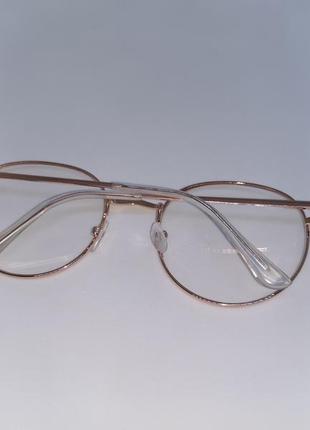 Очки нулевки в золотистой металлической оправе / прозрачные очки унисекс4 фото