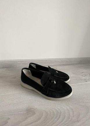 Лоферы черные замшевые из натуральной кожи