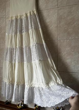 Вінтажна мереживна довга спідниця максі бавовняна нижня спідниця підспідник підспідничник з мереживом в стилі етно бохо ретро вінтаж vintage stories