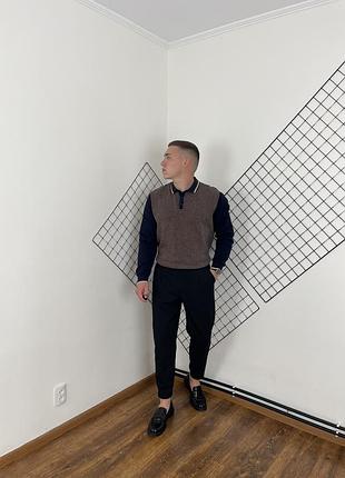 Темно синій мʼякий джемпер easy, кофта, поло довгий рукав, олд мані, old money