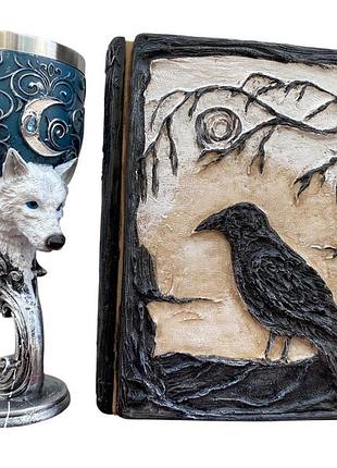 Подарочный набор бокал 3d волк и блокнот 3d «тень ворона»