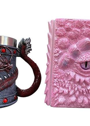 Подарочный набор кружка 3d танкард red rose и блокнот 3d «дракон единорога»