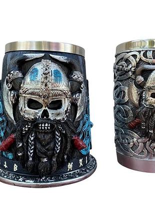 Подарунковий набір кухоль і склянка 3d бородастий вікінг молот тора