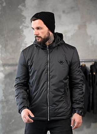 Чоловіча куртка демісезонна чорна з капюшоном
