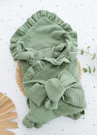 Муслиновый плед-конверт с рюшами + бантик
