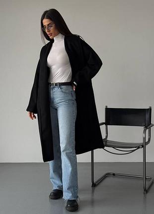 Кашемировое пальто с поясом в стиле оверсайз женское демисезонное