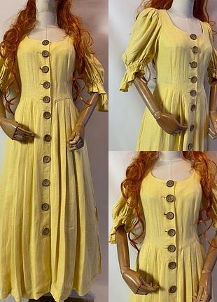 Австрія вінтажна довга пишна лляна баварська сукня на ґудзиках з льон етнічної стиль