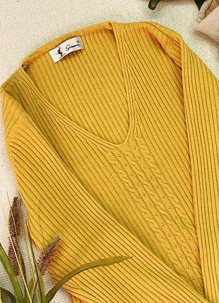 Жовтий пуловер кофта джемпер seowmon у рубчик 7