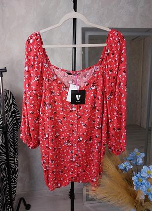 Натуральная блуза в цветочный принт