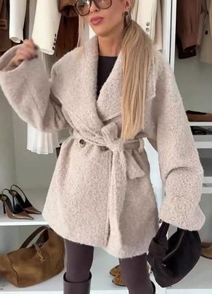 Жіноче повсякденне тепле осіннє весняне укорочене пальто тканина букле барашек