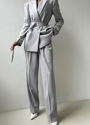 Элегантный женский костюм тройка (пиджак с поясом+корсет+брюки)