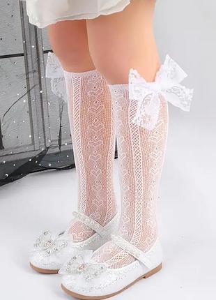 Білі дитячі гольфи/ гольфи із бантиком/ дитячі гольфи із ажурним візерунком/ ніжні та витончені гольфи в садочок
