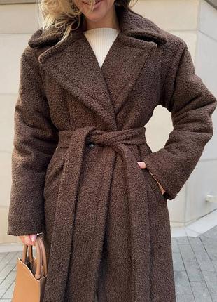 Теплая эко-шуба с пояском