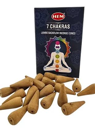 Благовоние 7 chakras jumbo backflow cones (7 чакр) (hem) (20 шт) (смотрите описание) конусы
