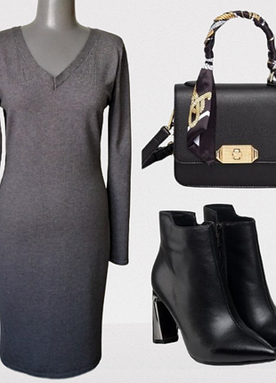 Плаття в'язане трикотажне віскозне сіре