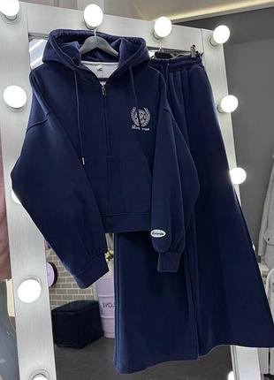 Жіночий повсякденний спортивний теплий костюм двійка штани та кофта на змійці з капюшоном тканина турецька тринитка на флісі пеньє