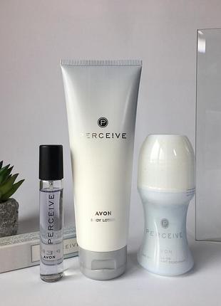 Жіночий набір avon perceive: парфуми 10мл, лосьйон для тіла, дезодорант,  ейвон персів