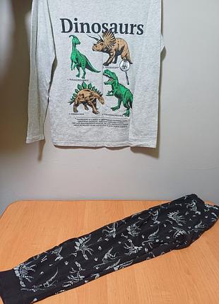 Кофта и брюки с динозаврами на мальчика рост 134, пижама на ребенка, домашняя одежда, детская одежда
