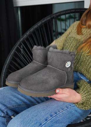 ❄️🌺жіночі замшеві уггі з гудзиком🌺❄️ugg mini grey, уггі жіночі сірі, угги женские серые