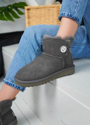 ❄️🌺женские замшевые угги с пуговицей🌺❄️ugg mini grey, угги женские серые, угги жэнкие серие8 фото